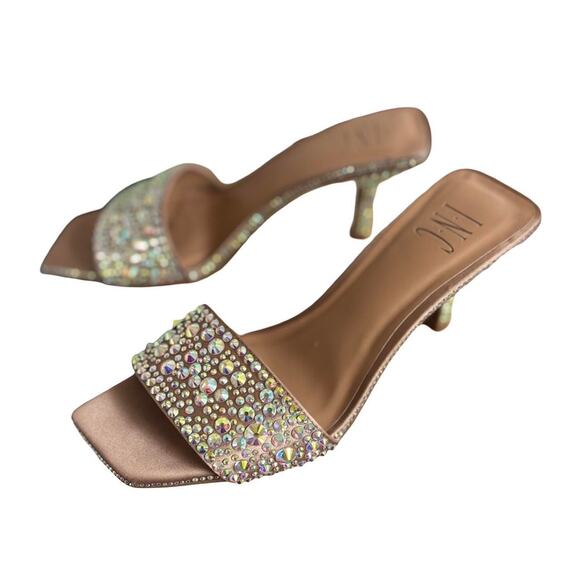 RHINESTONE NUDE‎ KITTEN HEELS INC SANDALS SZ. 8.5 - Picture 3 of 8